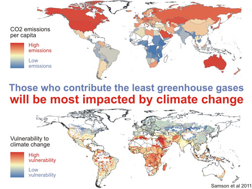 CO2 emissions per capita vs vulnerability. (Image: SkepticalScience, Source: Samson et al. 2011) 